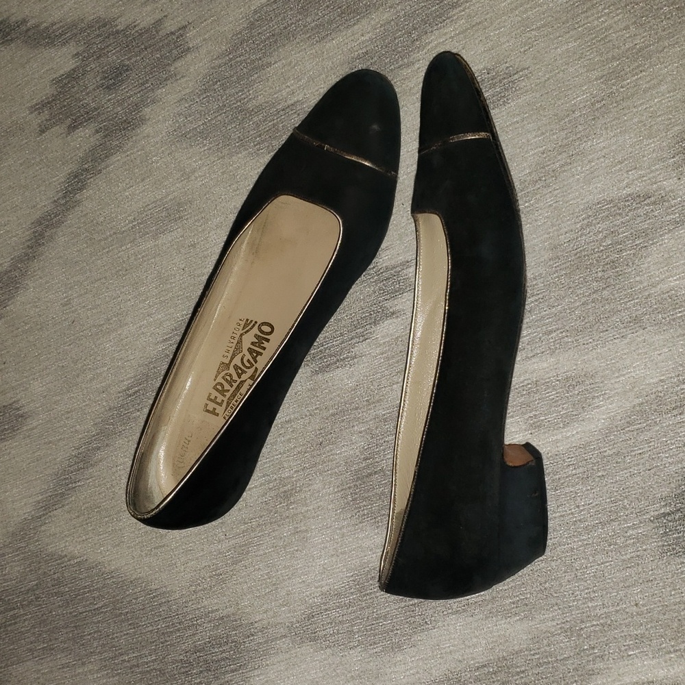 Salvatore Ferragamo Black Suede Flats